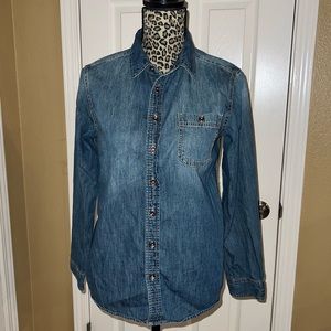 Cherokee Girls 12/14 Long Sleeve Blue Denim Cotton Button Down Shirt